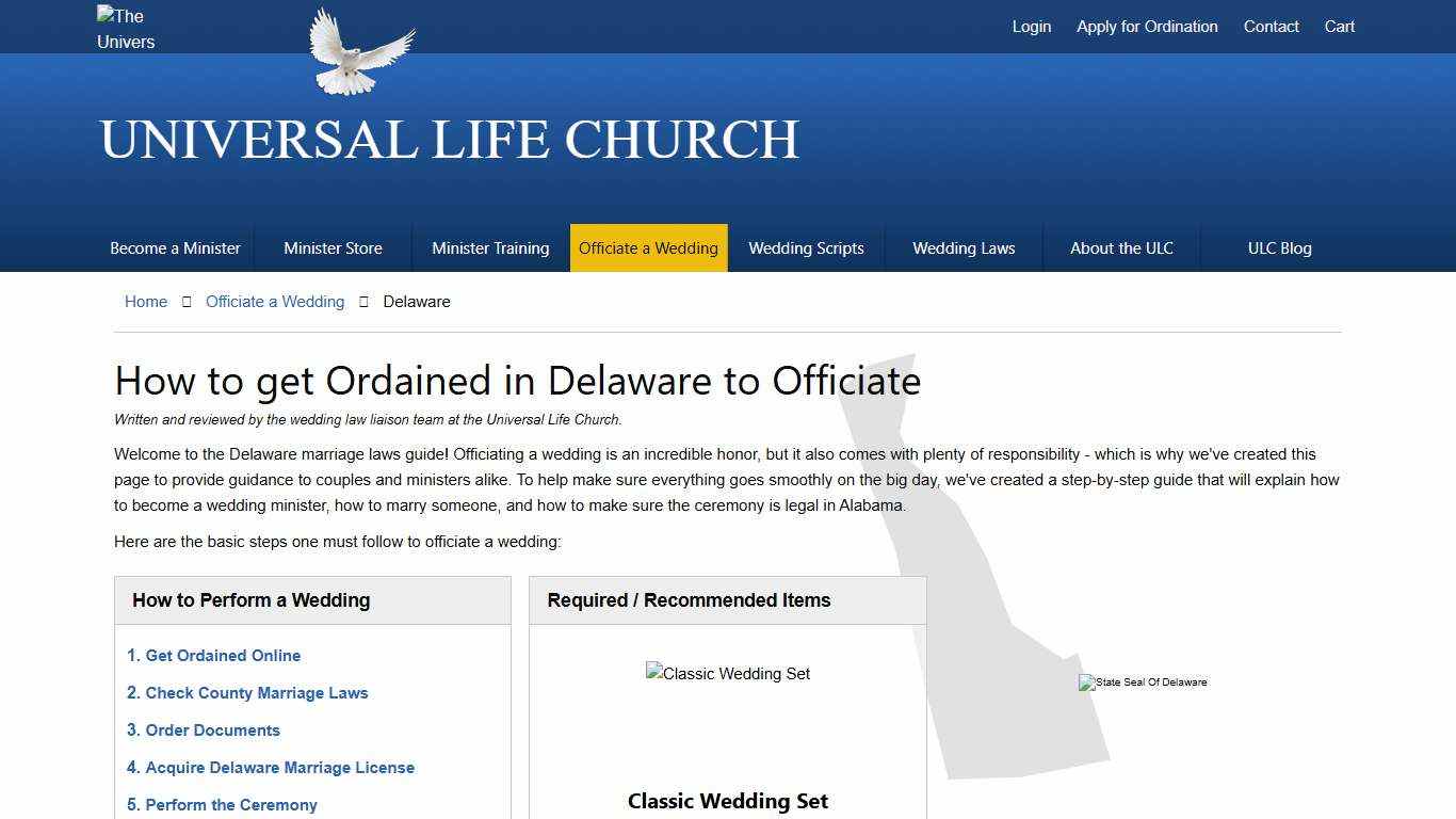 How to get Ordained in Delaware to Officiate - Universal Life Church
